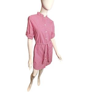 Lord & Taylor Women’s Size 4 Gingham Belted Shirt Dress Cotton Rolled Tab Sleeve